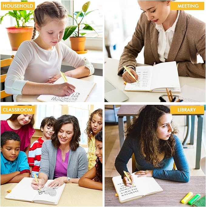 feela 24 Pack Journal Notebook for Work, Business Notebook Bulk Hardcover Lined Writing Journal with Pen Holder for Men Women Note Taking, with 24 Black Pens, 120 GSM, 5.1”x8.3”, A5, Yellow