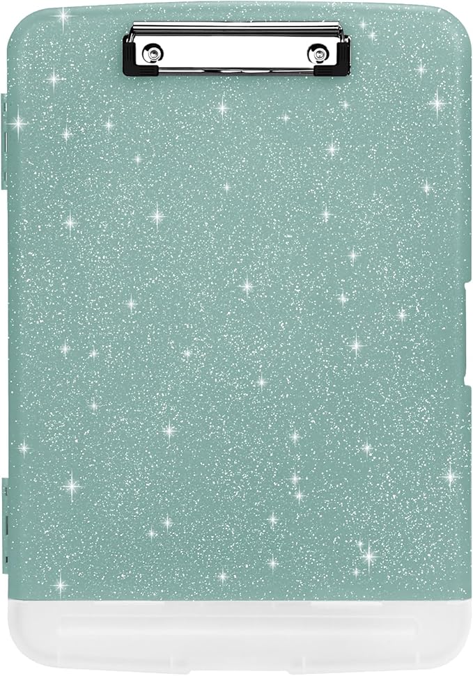 Glitter Clipboard with Storage,Storage Clipboard with Pen Holder,A4 Binder Clip Boards 8.5x11 with Low Profile Clip,Side Opening Sparkle Clipboards, Clipboards Folder for Office Supplies-Grayish Green