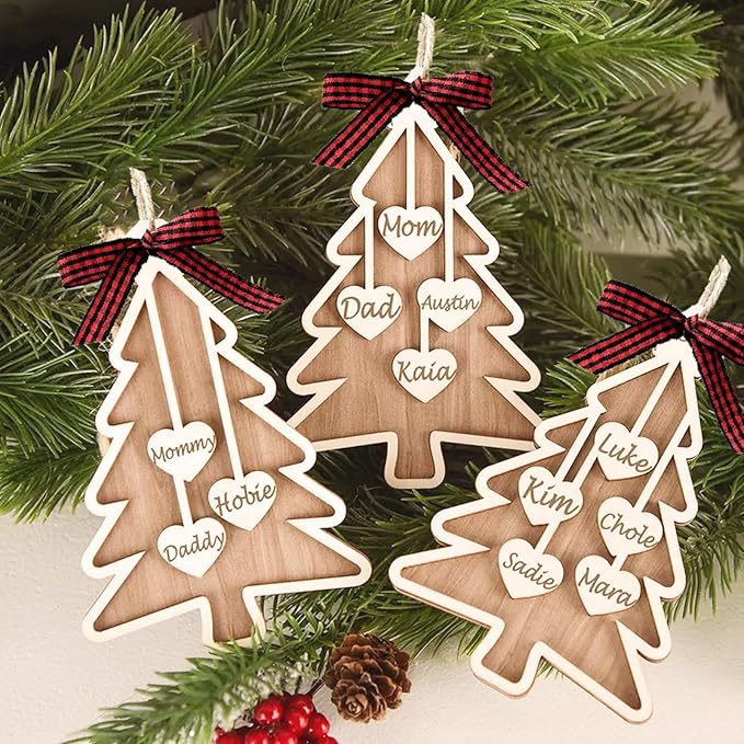 Personalized Christmas Ornaments with Name,Wooden Christmas Tree Ornaments 2025 with Custom Family Name for Kids Adults,Xmas Ornaments for Christmas Tree Gifts (03-Christmas Tree Ornaments)