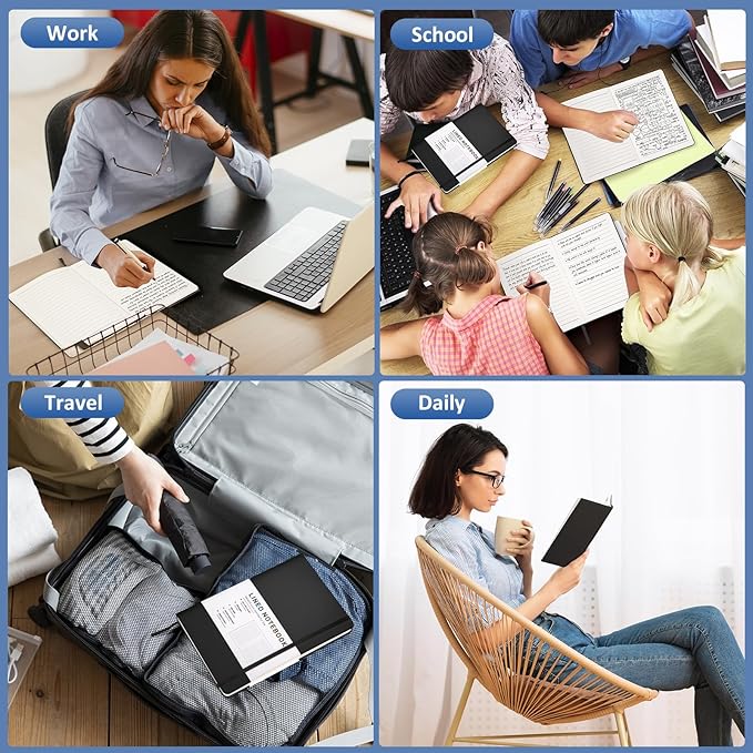 Lined Journal Notebook for Women Men, 200 Pages A5 Hardcover Leather Journals for Writing,Travel,School,Office,Work,Business,College Ruled Notebooks for Note Taking, Diary Notepad 5.7"×8.3"(Black)