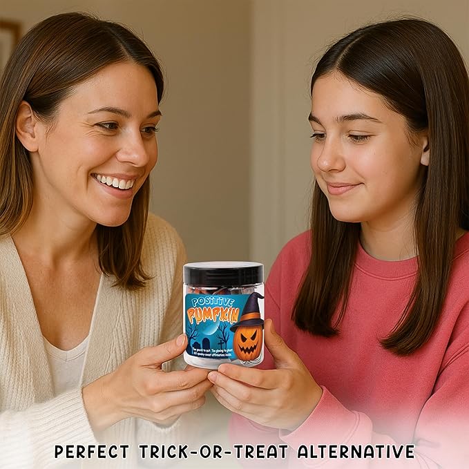 Positive Halloween Pumpkins Jar โ 60 Emotional Support Pumpkins, Halloween Gifts for Women, Men,Teens, Fall Gifts Basket Stuffer, Pumpkin Basket Filler, Cute Halloween Decorations