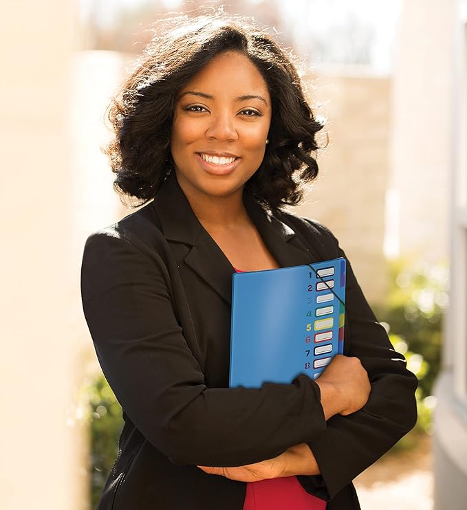 Better Office Products 24 Clear Pocket Expanding File Folder with 12 Colored Tabs, Letter Size, Holds 300 Sheets, Project File Organizer, Numbered Index on Cover,(2 Pack Black & Blue)