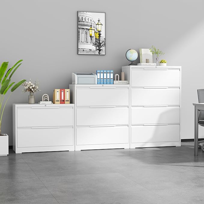 3 Drawer Lateral File Cabinets with Lock,Metal Filing Cabinet for Home Office,Wide Office Storage Cabinet with Hanging Bars for A4 Legal/Letter Size(White-Easy Assembly)