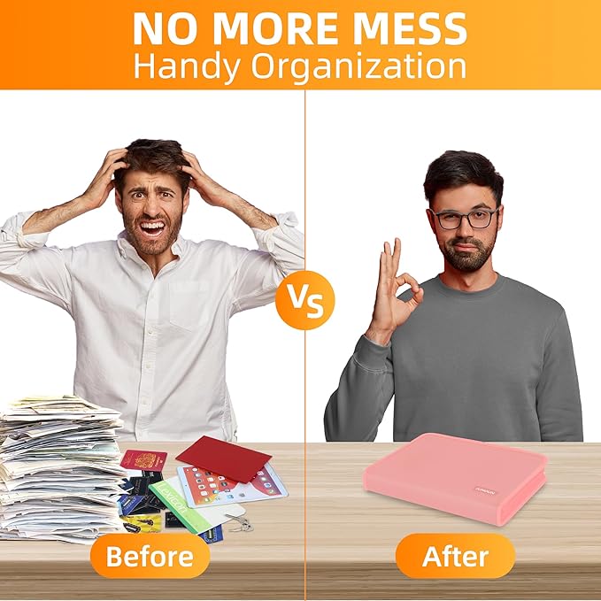 JUNDUN Accordion File Organizer - 12 Pocket Expanding File Folder with Zipper & Labels - Fireproof File Folder Organizer with Multi-Pockets,Document Organizer for Letter A4 Files and More (Pink)