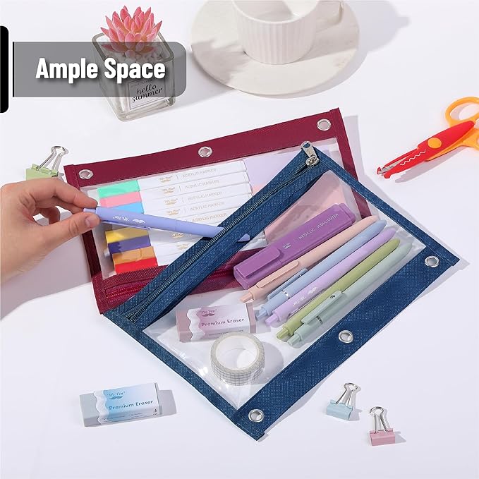 Mr. Pen- Pencil Pouches, 5 Pack Vintage Color Pencil Bags with Clear Window, Binder Pouch