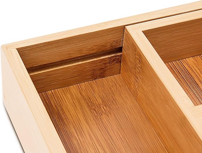 Bamboo Drawer Organizer - Expandable Kitchen Utensil Holder, Adjustable Silverware Drawer Organization, Kitchen Wooden Tray for Cutlery, Flatware & Stationery, 5-7 Slots (Natural)