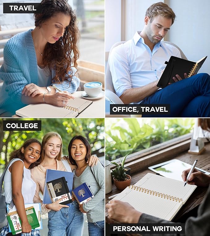 Large Spiral Notebook Journal for Women Men - 300 Numbered Lined Pages, College Ruled,B5 Hardcover Spiral Bound Notebook for School, Work, Note Taking, Writing, Leather Spiral Journal 7"x10"