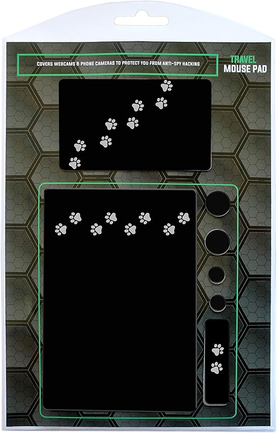 Mouse Pad Adhesive Bottom - Sticks to Any Surface - Portable - Webcam Covers and Screen Cleaner Included (Dog Paw)