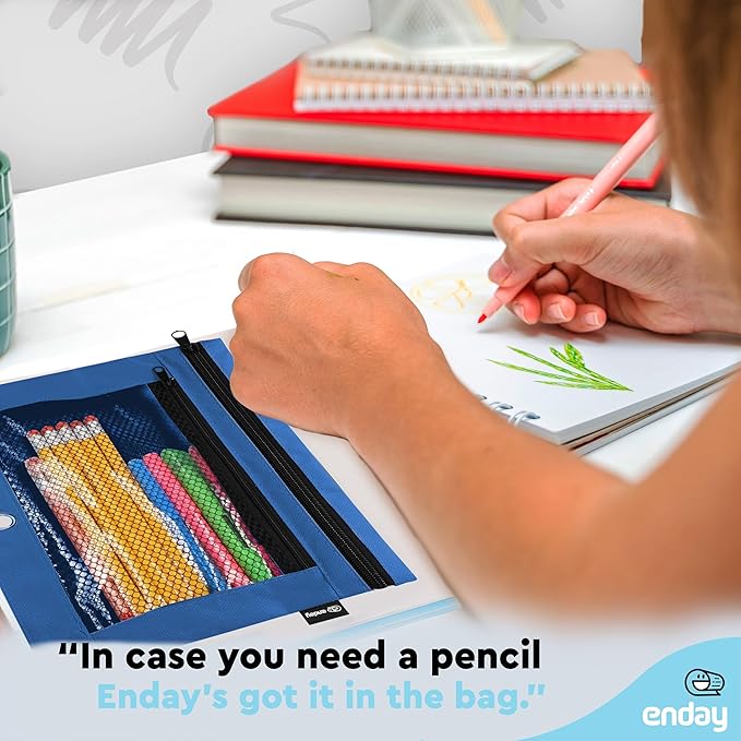 Enday Dark Blue Pencil Pouch For 3 Ring Binder, Zippered Binder Pencil Pouches, 3 Ring Pencil Pouch for Binder, Pencil Case for Binder, Large Pencil Bags for School, Home, and Office