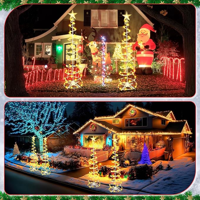 4 Pack 6 Ft LED Spiral Tree Light Christmas Decoration Outdoor Light up Xmas Cone Tree with Topper Star for Indoor Outside Holiday Xmas Light Patio Lawn Garden Yard Decor