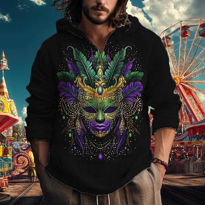 MARSVOVO Hooded Long Sleeve Shirt Men Fashion Graphic Button Up Lightweight Big and Tall Casual Vacation Shirts for Men