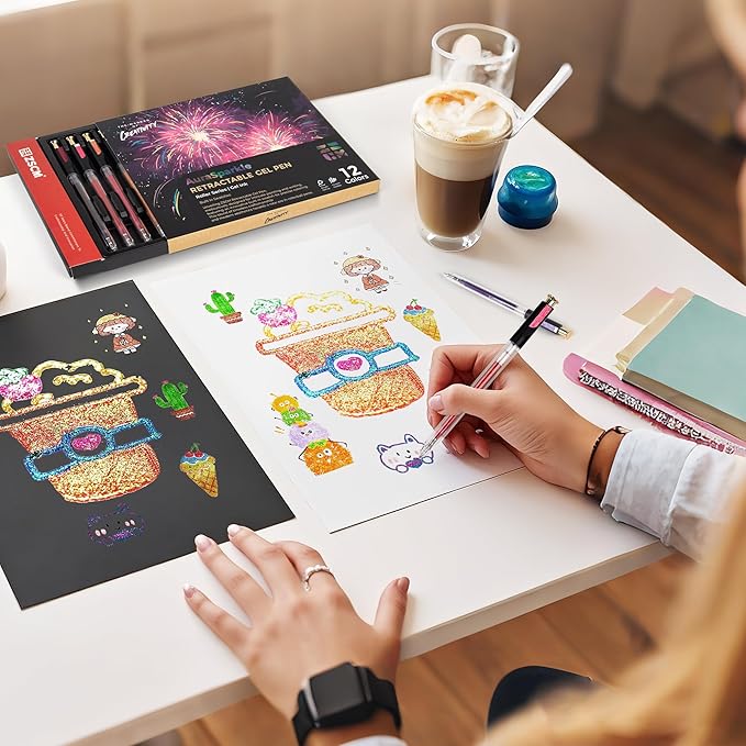 Retractable Super Glitter Gel Pens, 12 Colors Large Capacity Metallic Sparkle Gel Ink Pens, 1 mm Fine Point Smooth Writing Color Pen for Adult Coloring Book Note Taking Aesthetic Art Supplies