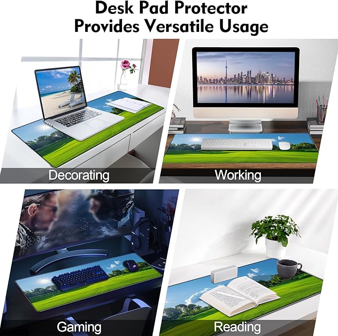 Galdas Gaming Mouse Pad XXL XL Large Long Extended Big Mousepad Non-Slip Rubber Keyboard Mouse Pad with Stitched Edges for Laptop Home Office (31.5x11.8x0.08 Inch) … (Grass)