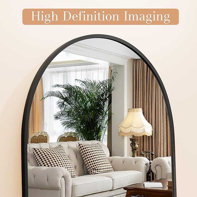 Arched Full Length Mirror, 58" x 18" Floor Mirror with Stand – Shatterproof Tempered Glass, Modern Aluminum Frame, Multi-Mount for Bedroom, Living Room, Gym, Black