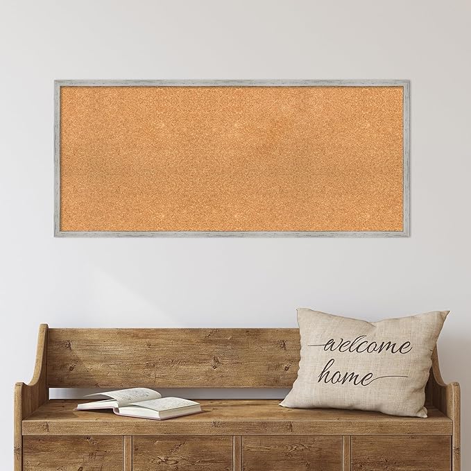 Amanti Art Natural Cork Board for Wall, 19x43 Vision Board with White Frame, Oversize Corkboard Office Decor for Home Organization, Cottage Corkboard Pinboard to Display Items for Home Organization