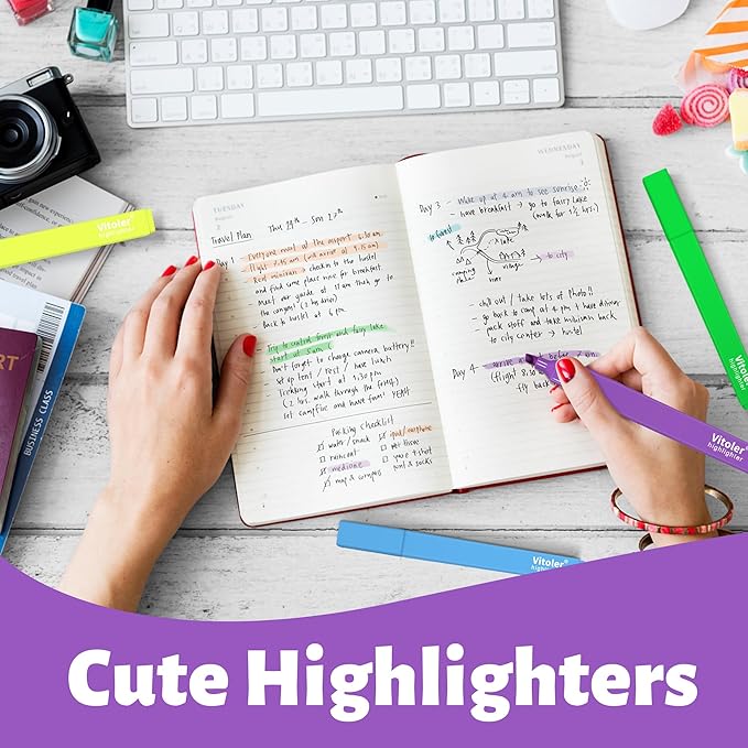 Highlighters,12pcs Aesthetic Pastel Highlighters, Chisel Tip Book Highlighter, Cute Pens with Chisel Tip, No Bleed Bible Highlighter Assorted Colors