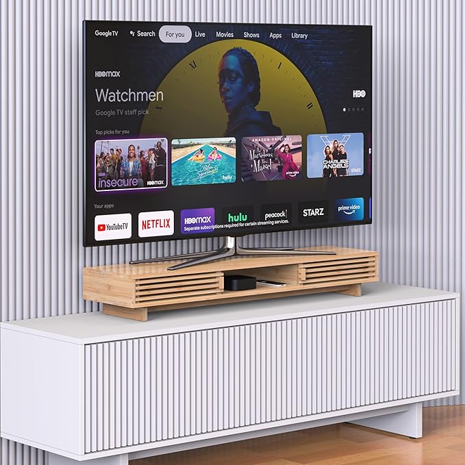 Dual Monitor Stand Riser with Sliding Door, Double Computer Laptop Stand Desk Shelf Organizer with Storage (Natural Bamboo, 38 Inch)