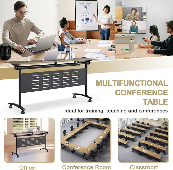 Folding Conference Table - Modular Conference Room Tables Foldable & Stackable Boardroom Table with Casters | Large Rectangle Office Meeting Table for Training Rooms (4PCS-55.1in)