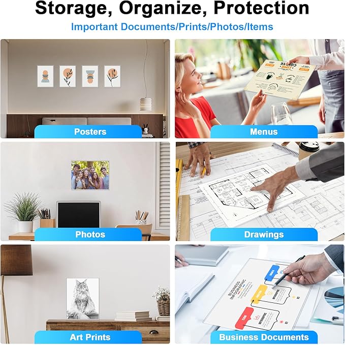 Ndsox 20 Pack 9" x 12" Rigid Print Protectors Clear Hard Plastic Sheet Protectors Top Loading for Photographs, Photo Papers, Posters, Prints, Birth Certificates, Heavy Duty No-Hole Rigid Photo Sleeves