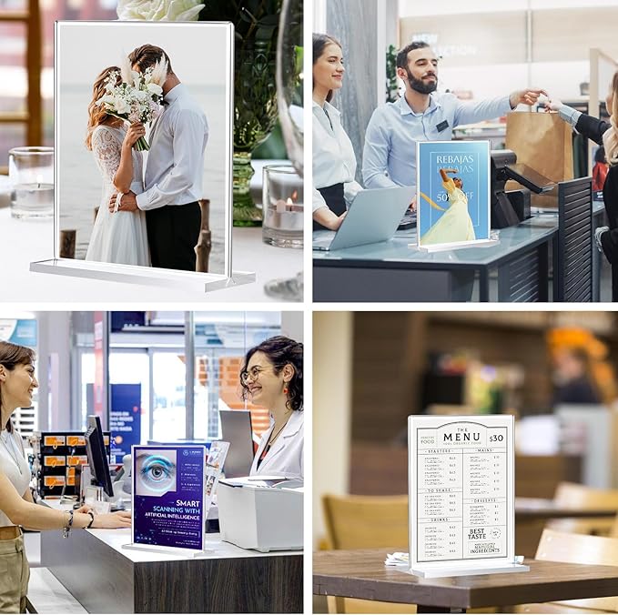 30 Pack Acrylic Sign Holder 8.5 x 11, Double-Sided Clear Sign Holder Plastic Stands for Display, T Shape Acrylic Table Sign Stands for Office Store Restaurants Wedding Party Decoration
