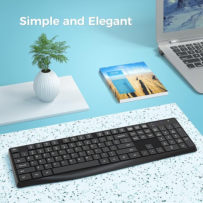Lovaky MK98 Wireless Keyboard, 2.4G Ergonomic, Computer Keyboard, Enlarged Indicator Light, Full Size PC Keyboard with Numeric Keypad for Laptop, Desktop, Surface, Chromebook, Notebook, Black