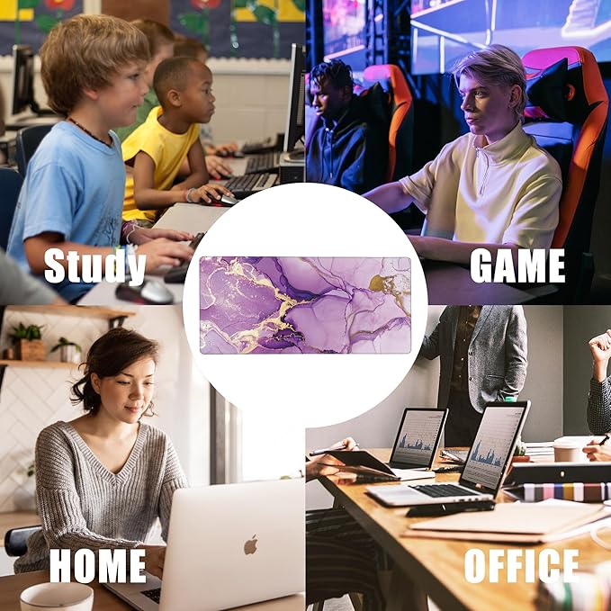 Mouse Pad,Purple Marble Desk Mat for Desktop,Desk Pad with Non-Slip Base and Stitched Edge,Extended Mousepad for Office and Home 35.4X15.7 Inch