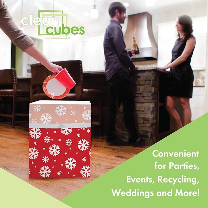 | 13 Gallon Disposable Trash Cans (3-Pack) with Fitted Trash Bags - Reusable Garbage and Recycling Bins for Parties, Events, and More (Snowflake - 17" Height x 13.5" Width x 10" Depth)