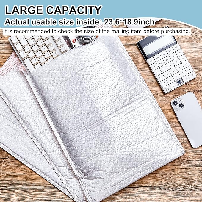 Thenshop 10 Pcs Extra Large Bubble Mailers 20 x 24 Inch Resealable Padded Envelopes Waterproof Shipping Packages Opaque Poly Packaging Envelope Mailers Cushioned Bags for Mailing Packaging, White