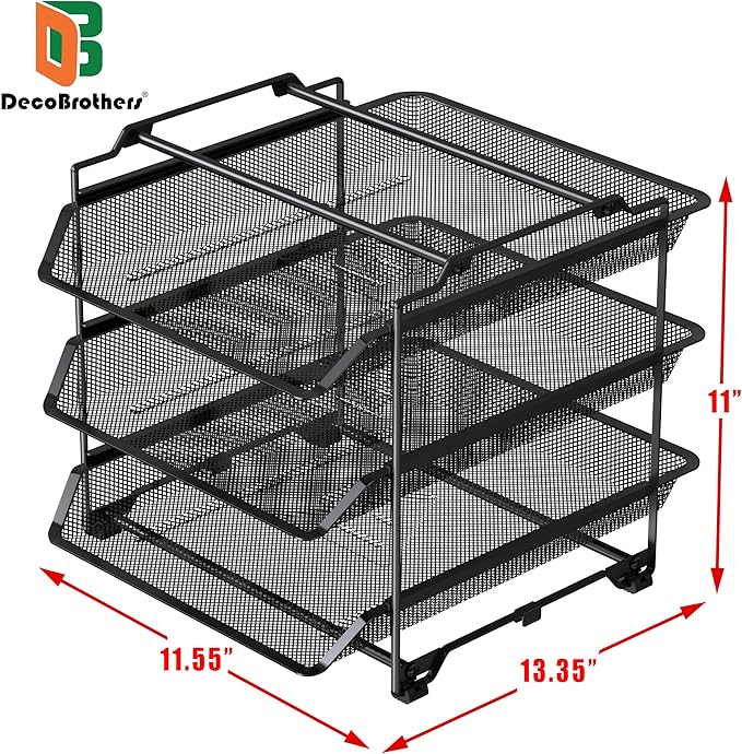 Deco Brothers Stackable Sliding Letter Tray Paper Organizer, 3 Tier, Black