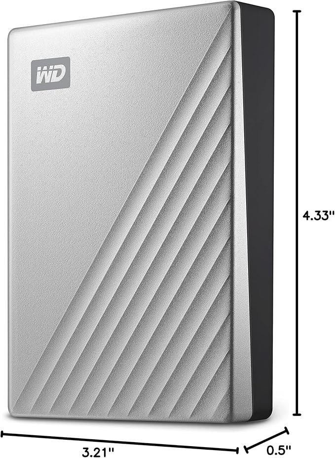 WD 2TB My Passport Ultra, Silver, Portable External Hard Drive, backup software with defense against ransomware, and password protection, USB-C and USB 3.1 - WDBC3C0020BSL-WESN
