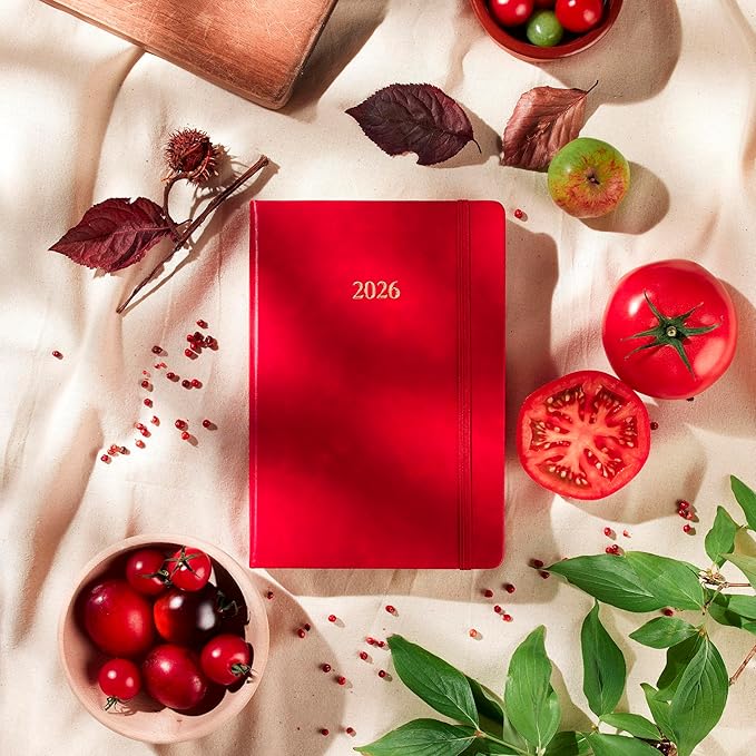 Wykeham's Executive 2026 Daily Journal Planner – US Public Holidays & Format – Customization Available (Crimson, 8.5”×5.5”)