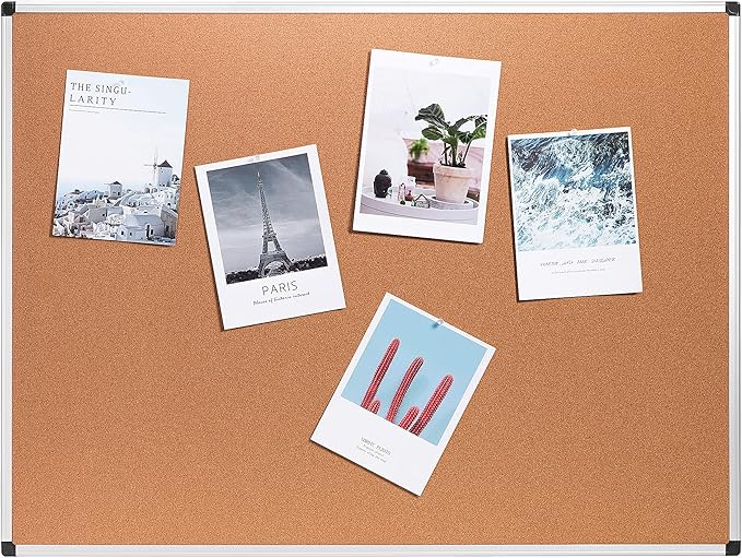 Amazon Basics Rectangular Bulletin Board, Cork Board for Wall, Vision Board for Classroom and Office, Aluminum Frame, 35" x 47", Brown