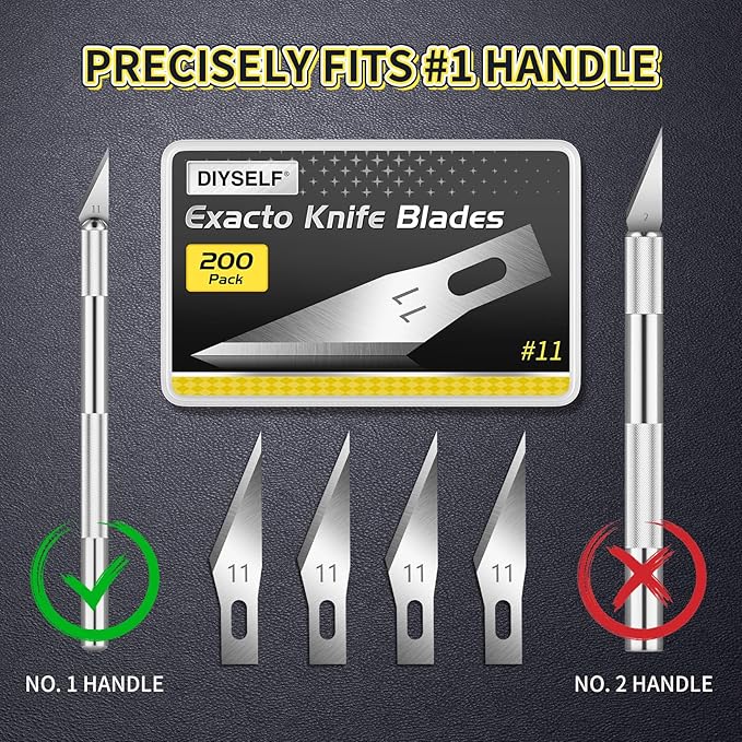 DIYSELF 200 PCS Exacto Knife Blades #11, Exacto Knife Replacement Blade, High Carbon Steel #11 Blades Refills with Storage Case, Hobby Knife Blade 11 for Craft, Hobby, Scrapbooking, Stencil, Leather