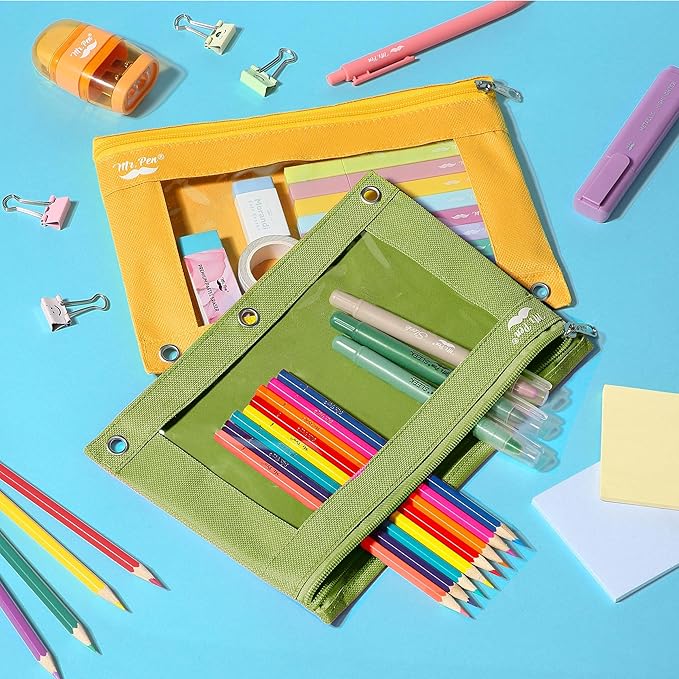 Mr. Pen- Pencil Pouch for 3 Ring Binder, 2 Pack, Olive and Amber, 3 Ring Binder Pencil Pouch