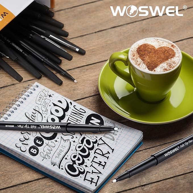 Black Felt Tip Pens - 60 Pack, 0.7mm Medium Point Pens for Journaling, Note Taking, Planner, Writing, Drawing