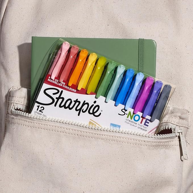 SHARPIE S-Note Creative Markers, Pastel Highlighters, Art Marker Set, Assorted Colors, Chisel Tip, 12 Count