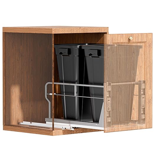 YJHome Pull Out Trash Can Under Cabinet with 2 * 10Gal Garbage, Cabinet Trash Can Pull Out Kit with Soft-Close Slides, Under Sink Trash Can with Door Mounting Kit for Minimum Opening 18" W