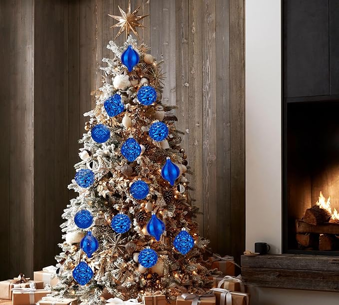 Hollyone 4.7 Inch Large Blue Christmas Ornaments 4Pcs Balls Ornaments Shatterproof Christmas Hanging Ornaments for Xmas Tree Decor with Hook for Wedding Holiday Party Wreath Home Decor (Blue, 120mm)