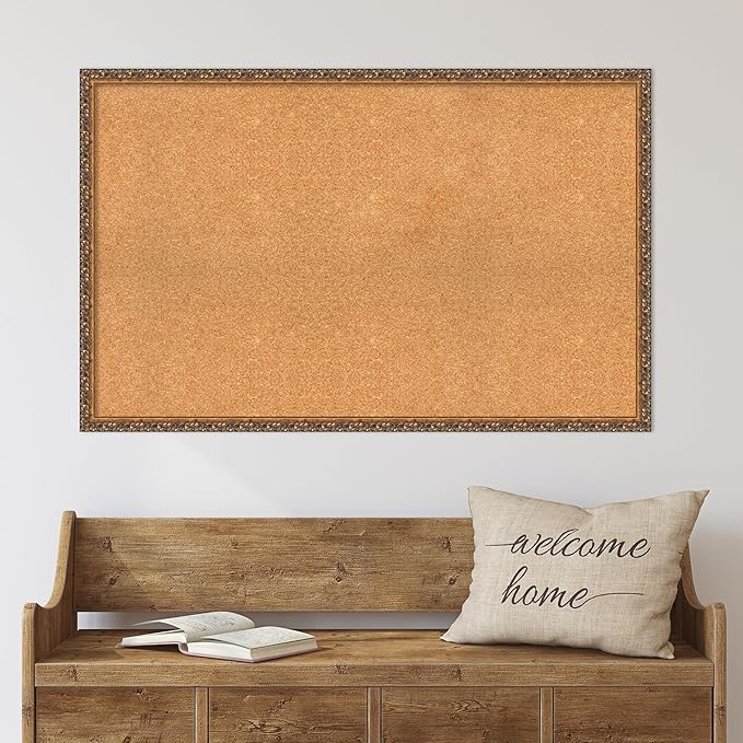 Amanti Art Natural Cork Board for Wall, 28x44 Vision Board with Bronze Frame, Oversize Corkboard Office Decor for Home Organization, Traditional Corkboard Pinboard to Display Items for Home