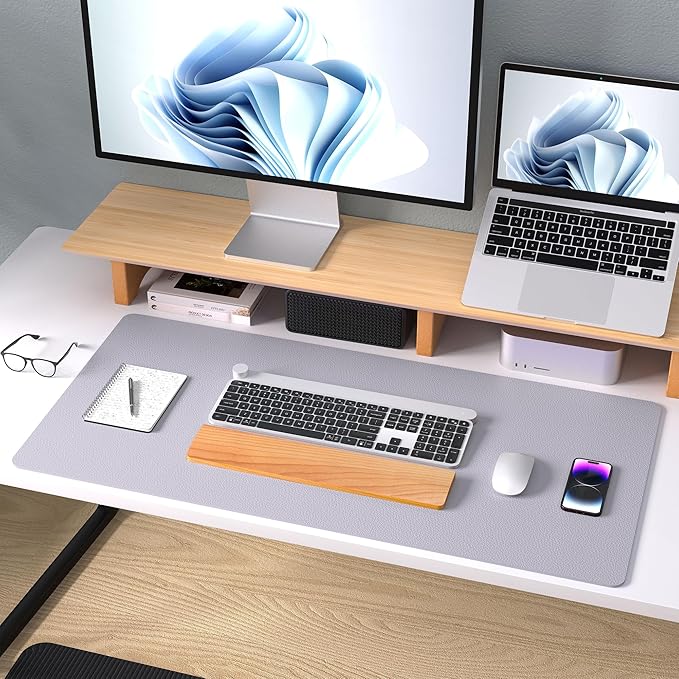 Aothia Large PU Leather Desk Pad Protector - Non-Slip Mouse Pad & Writing Mat for Office/Home, Waterproof, Easy to Clean (36" x 17", Smoky Lavender)