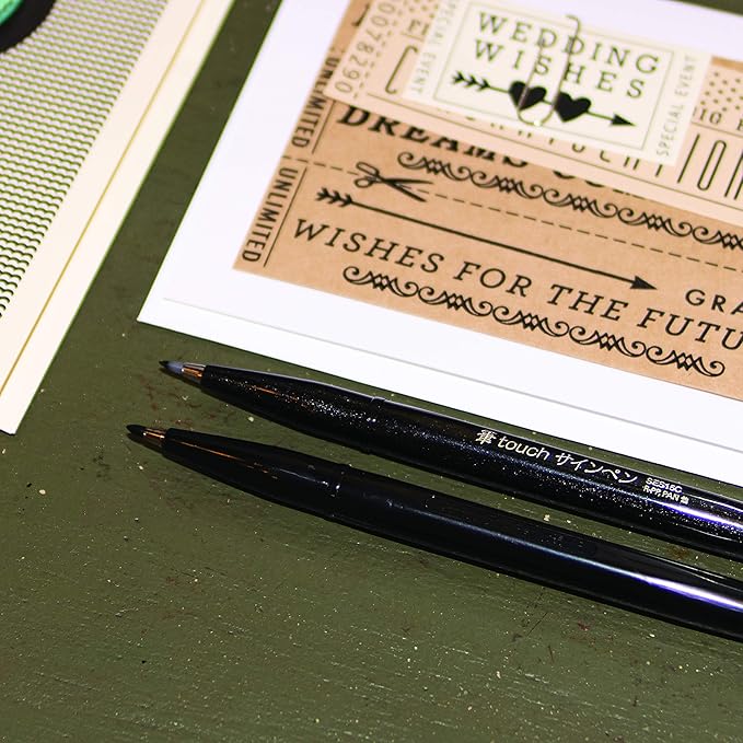 Pentel SES15CPC12 Sign Pen Brush Flexible Point Marker, Assorted, 12/Pack