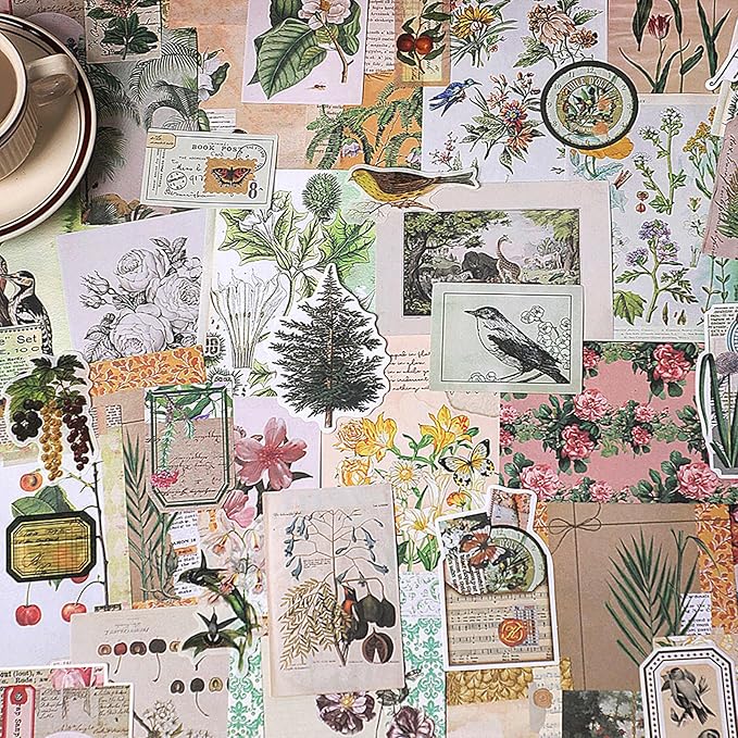 200PCS Vintage Scrapbooking Supplies Pack, Aesthetic Scrapbook Sticker Paper Art Journaling Kit for Bullet Junk Journals,Planner,Cottagecore Decor Gifts (Animal)