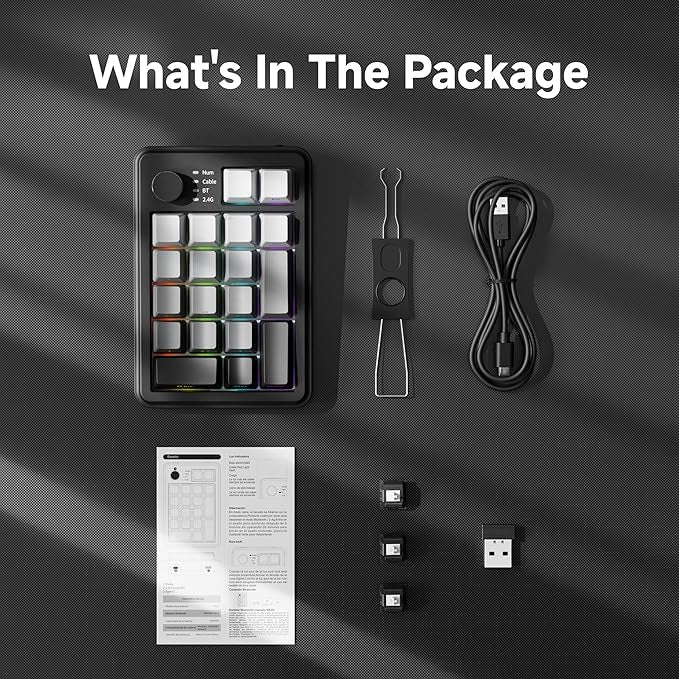 EWEADN NK20 Wireless Retro Mechanical Numpad with Knob, Bluetooth/2.4GHz/USB-C Connect with RGB Backlight Hot Swappable Number Pad, 20-Key Rechargeable External Num Pad for Win, Mac, Black Gray