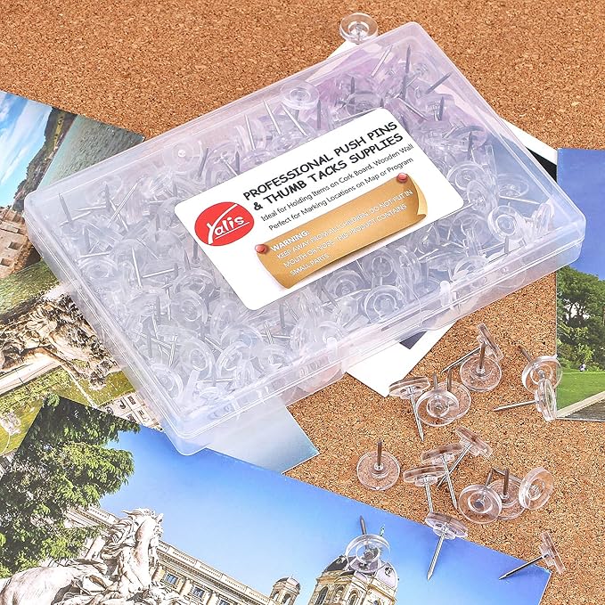 Push Pins 200-count Flat Thumb Tacks Steel Point and Plastic Head for Corkboard and Wooden Photo Wall