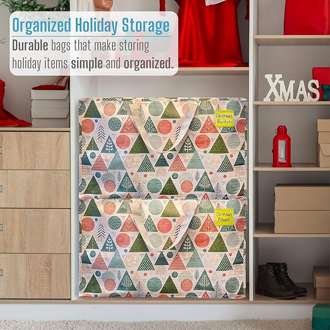 VENO 4 Pack Moving Bags and Large Christmas Decoration Storage Bins with lids. Alternative to Moving Boxes, Packing Supplies for College. Heavy Duty Totes (Pastel Forest, 4 Pack)