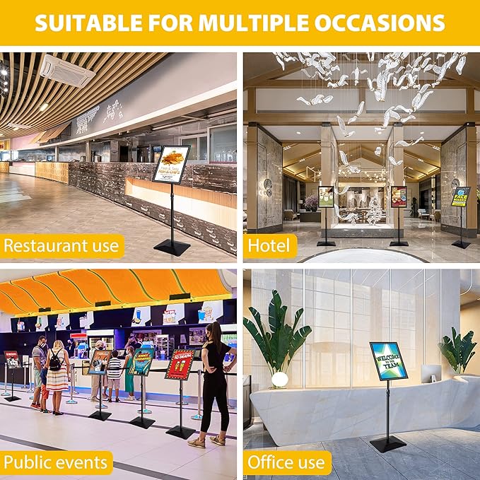 3 Packs Heavy Duty Pedestal Poster Sign Stand, 11"x17" Adjustable Floor Standing Sign Holder with 6.6Lbs Solid Steel Base for Vertical and Horizontal View Sign Displayed Stands, Black