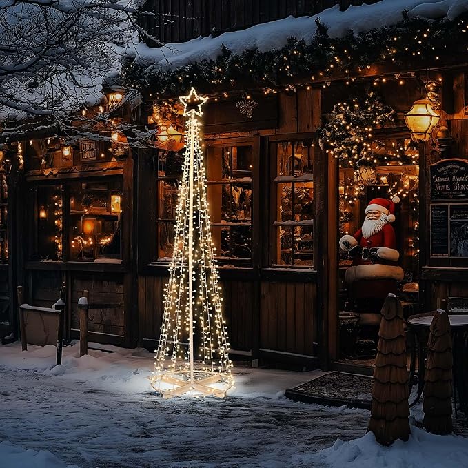 Yescom Vast-Starry 12' Giant-Sized LED Cone Tree Christmas Light with Star 1120 Solar 8 Model Lighting Outdoor Yard Shopping Mall Cafe Restaurant Store Bar Deck Event Holiday Inground Outside House