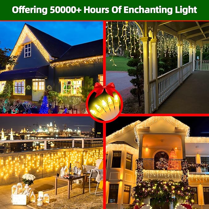 1332 LED Christmas Lights with 296 Drops,132ft 12 Modes Hanging ice String Lights with Timer & Dimmable & Waterproof, Plug-in Fairy Lights for Tree Holiday Wedding Party Christmas Decor Warm White