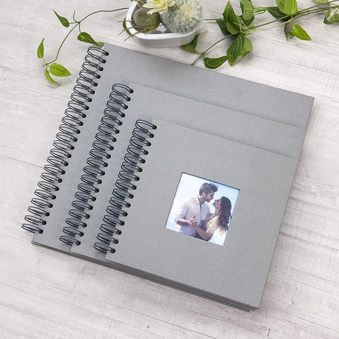 12 x 12 Inch Large DIY Scrapbook Photo Album with Window Design Cover 80 Pages Craft Paper Memory Book for Weeding Anniversary Travel and Baby (Gray)