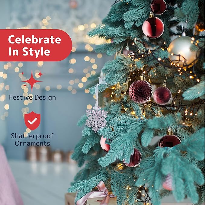 PREXTEX Wine Red Christmas Ornaments Set - 36 Shatterproof Wine Colored Ornaments for Christmas Tree, Holiday, Wreath, and Party Decor - Includes Small, Medium, Large Dark Red Christmas Balls